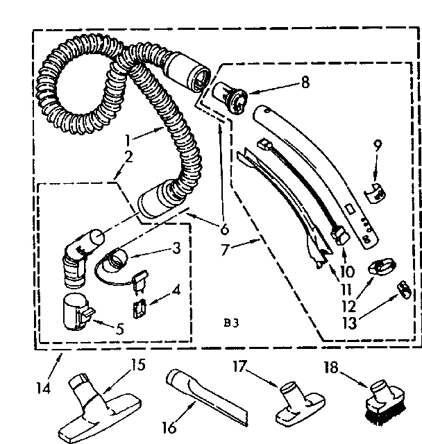 Hose And Attachment Parts Diagram and Parts List for 1162497580  Kenmore Filters & Accessories