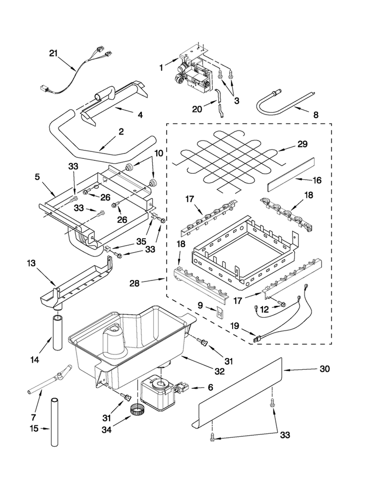 Evaporator, Ice Cutter Grid And Water Parts Diagram and Parts List for MIM1555YRS1  Maytag Ice Maker