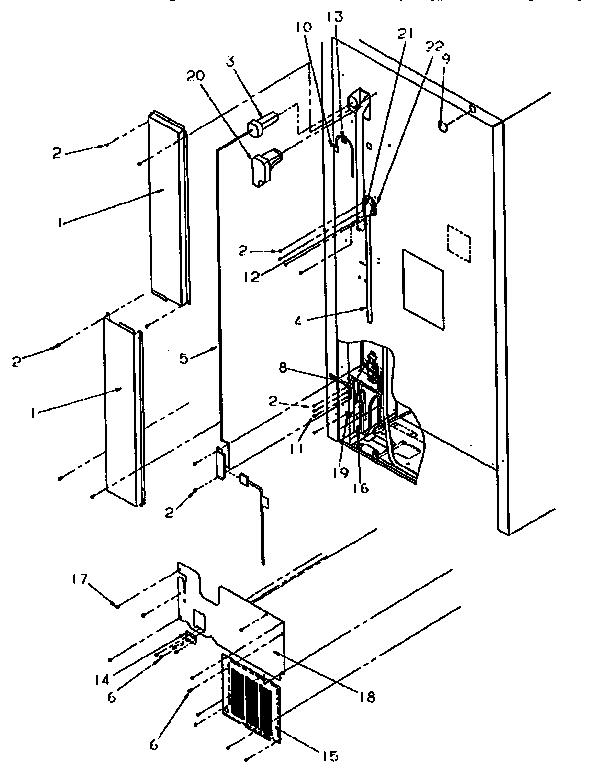 Cabinet Back Diagram and Parts List for TR21S4W-P1196104WW  Amana Refrigerator