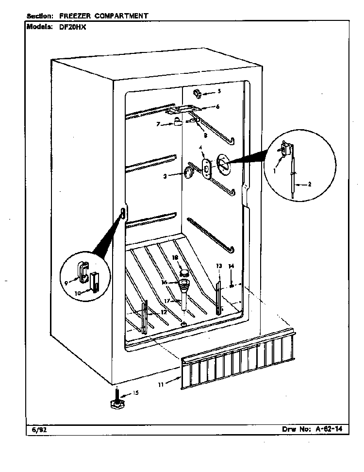 Freezer Compartment Diagram and Parts List for DF20HX X5Z53 Maytag Refrigerator