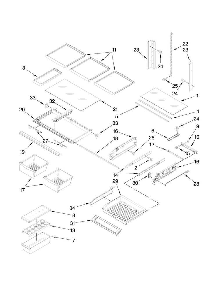 Shelf Parts Diagram and Parts List for AFI2538AEB3  Amana Refrigerator