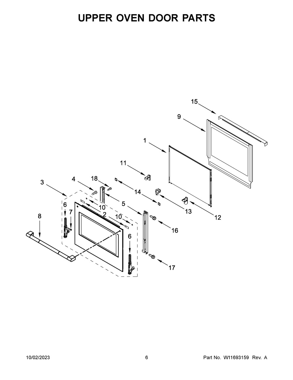 Upper Oven Door Parts Diagram and Parts List for JJW2830LL01  Jenn-Air Wall Oven