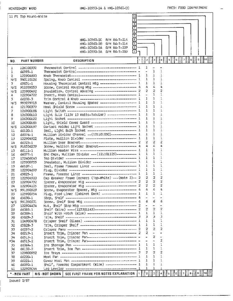 Fresh Food Compartment/misc Page 2 Diagram and Parts List for 10560B  Admiral Refrigerator