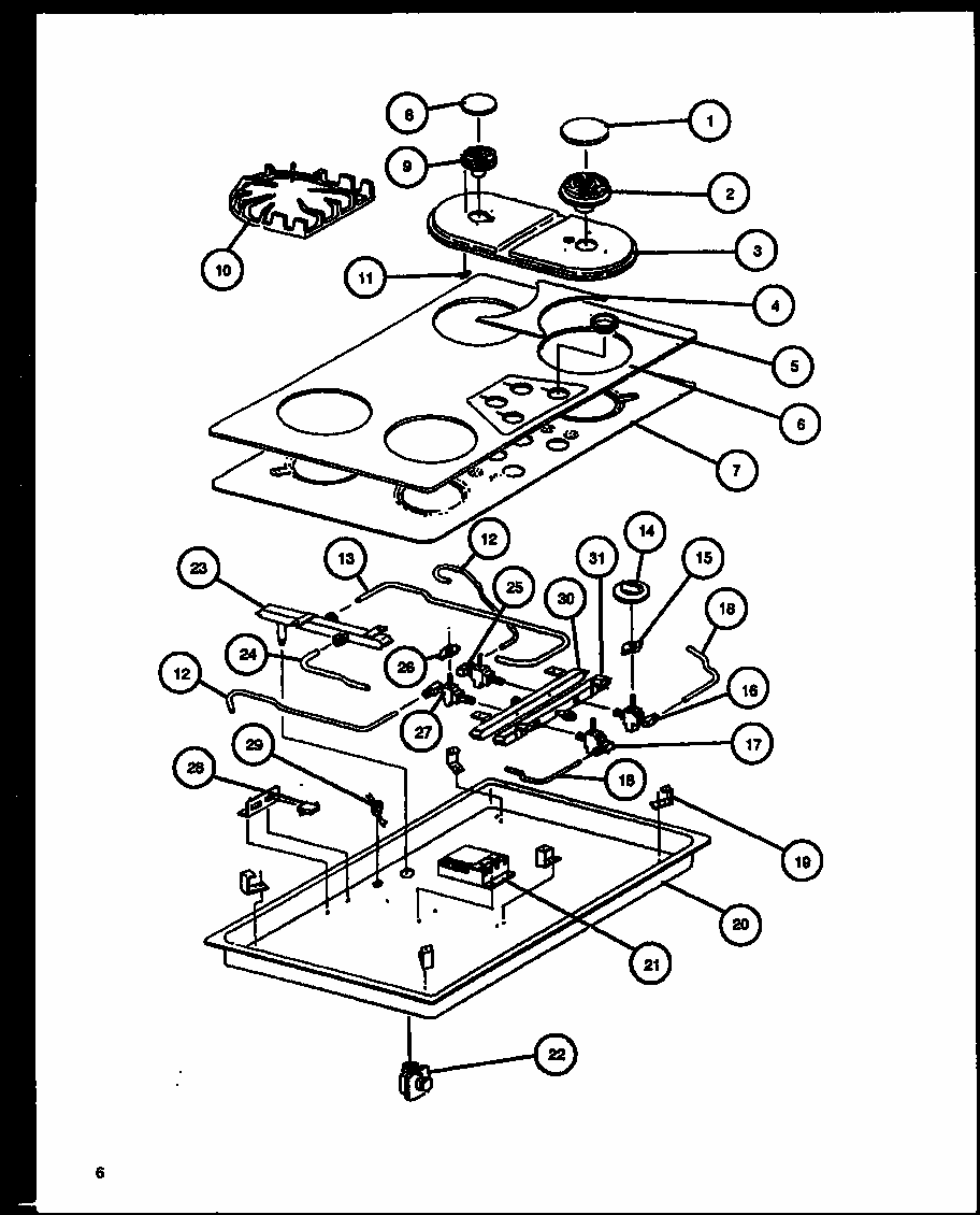 Section 1 Diagram and Parts List for RTG350UD-P1131491ND  Caloric Cooktop