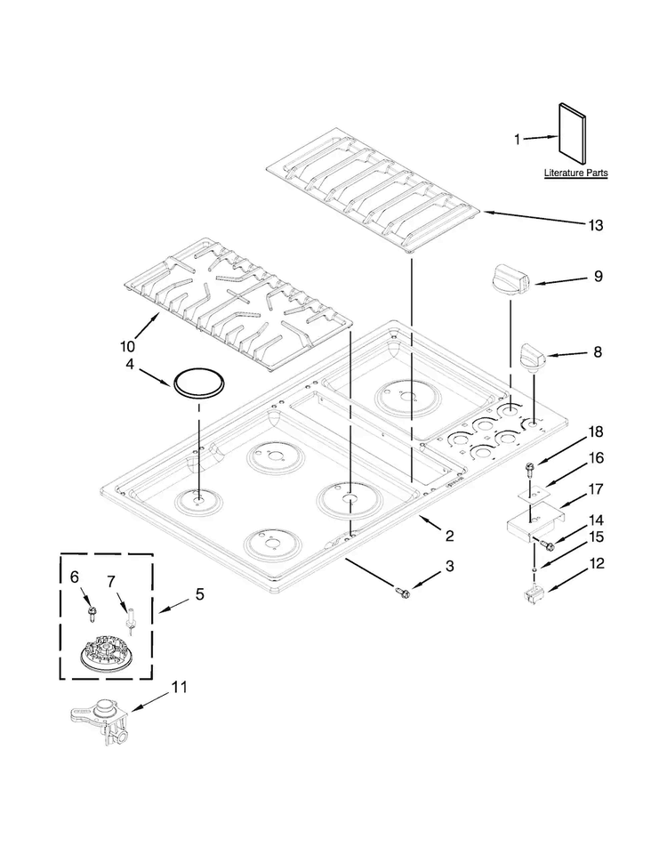 Cooktop Parts Diagram and Parts List for JGD3536WS01  Jenn-Air Cooktop