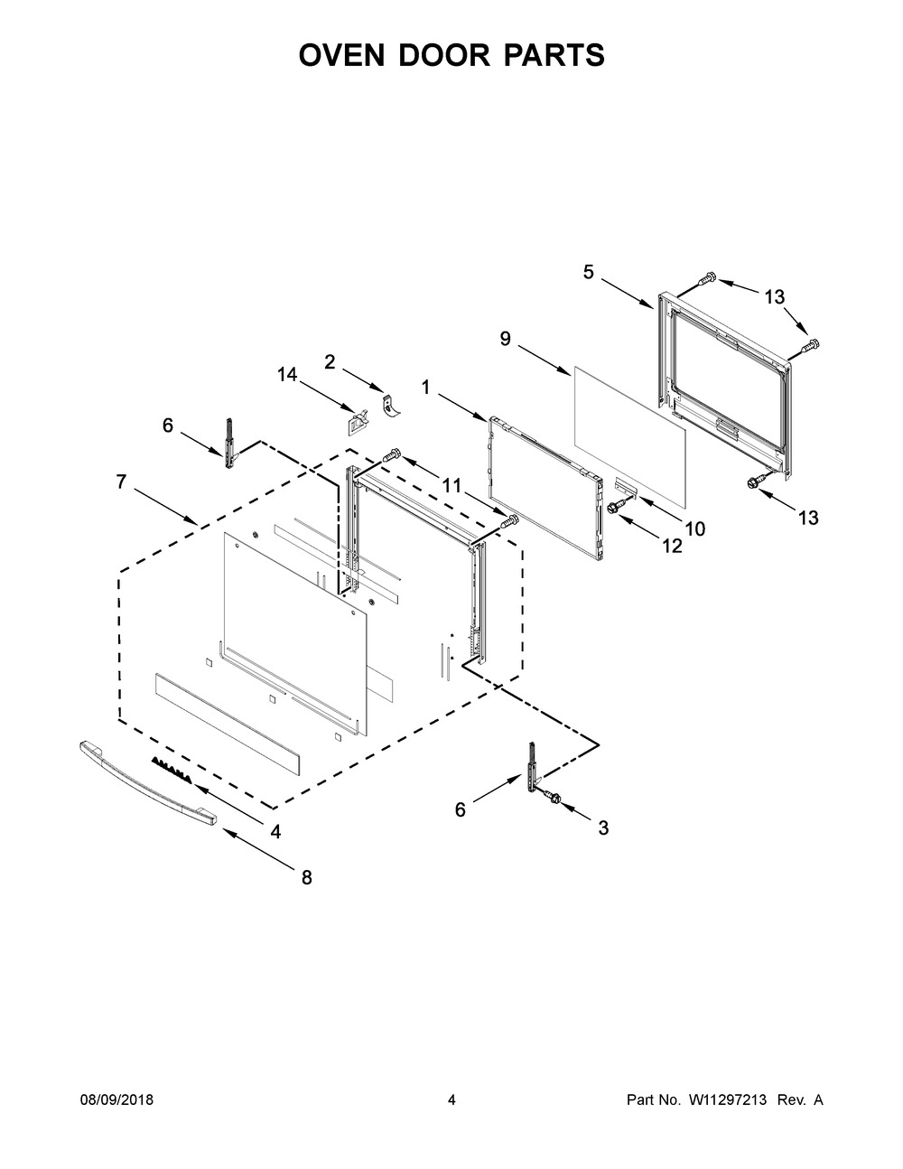 Oven Door Parts Diagram and Parts List for AWO6317SFB02  Maytag Wall Oven