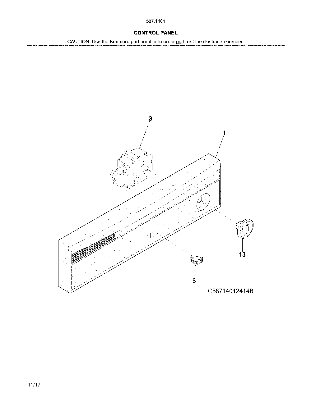 Control Panel Diagram and Parts List for 58714012415B  Kenmore Dishwasher
