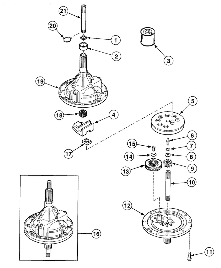 Transmission Diagram and Parts List for SWT210WN1124  Speed Queen Washer