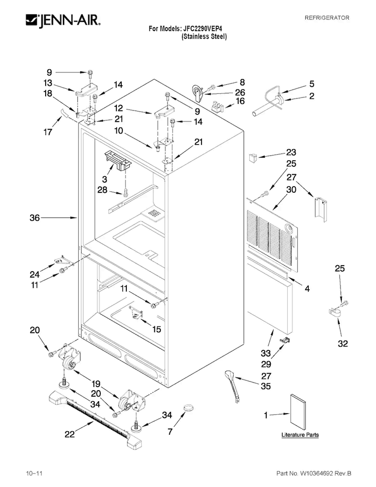 Cabinet Parts Diagram and Parts List for JFC2290VEP4  Jenn-Air Refrigerator