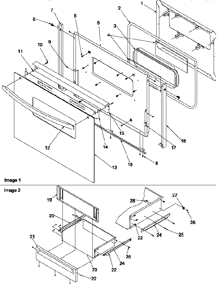 Oven Door And Storage Door Diagram and Parts List for ARR6300W P1143428NW Amana Range