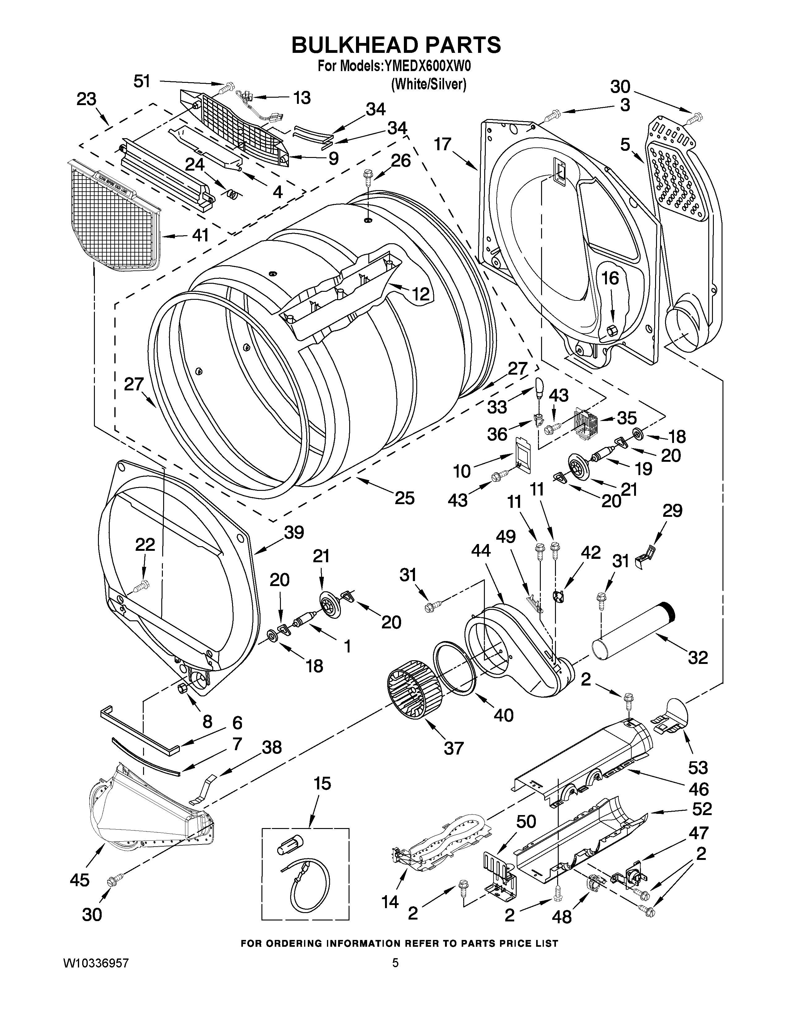 03 - BULKHEAD PARTS Diagram and Parts List for YMEDX600XW0  Maytag Dryer