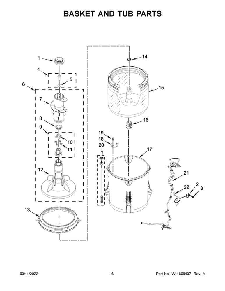 Basket And Tub Parts Diagram and Parts List for ATW4516MW0  Admiral Washer