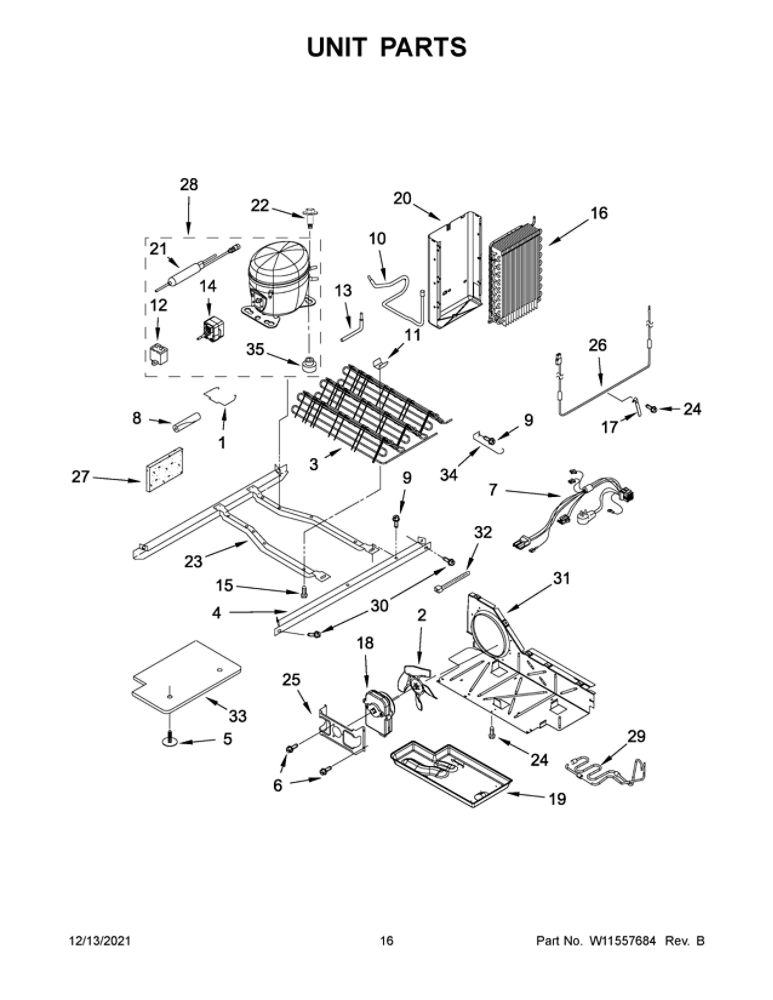 Unit Parts 1 Diagram and Parts List for MSS25N4MKZ04  Maytag Refrigerator