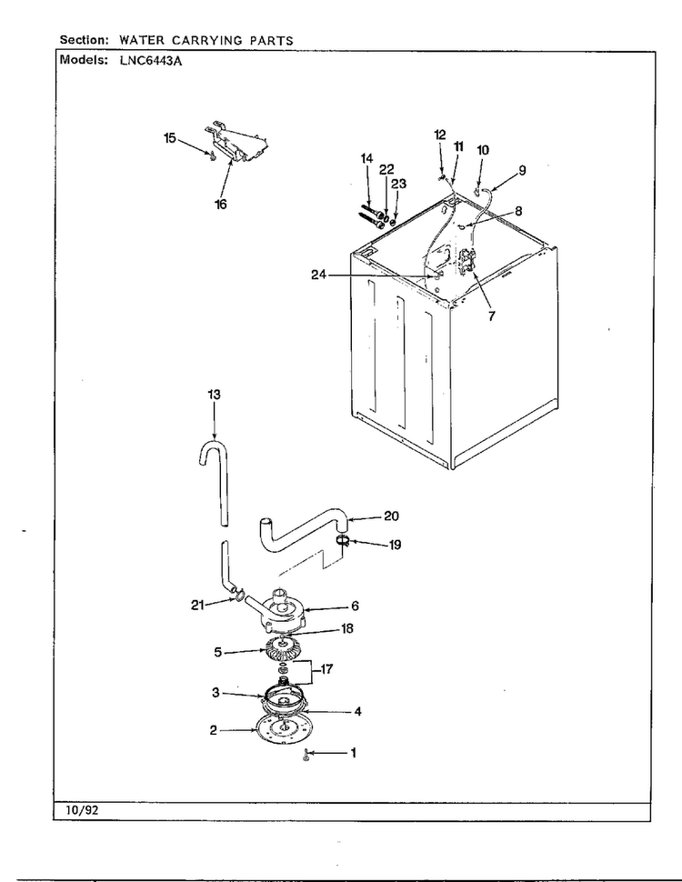 Water Carrying Parts Diagram and Parts List for 6443A  Norge Washer