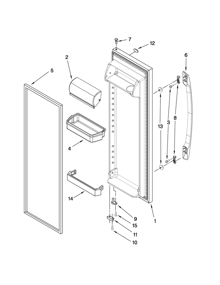 Refrigerator Door Parts Diagram and Parts List for ASD2520WRW00  Amana Refrigerator