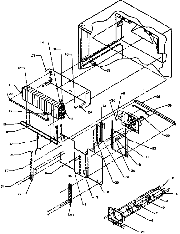 Evaporator Area Diagram and Parts List for TXI22R-P1168008W  Amana Refrigerator