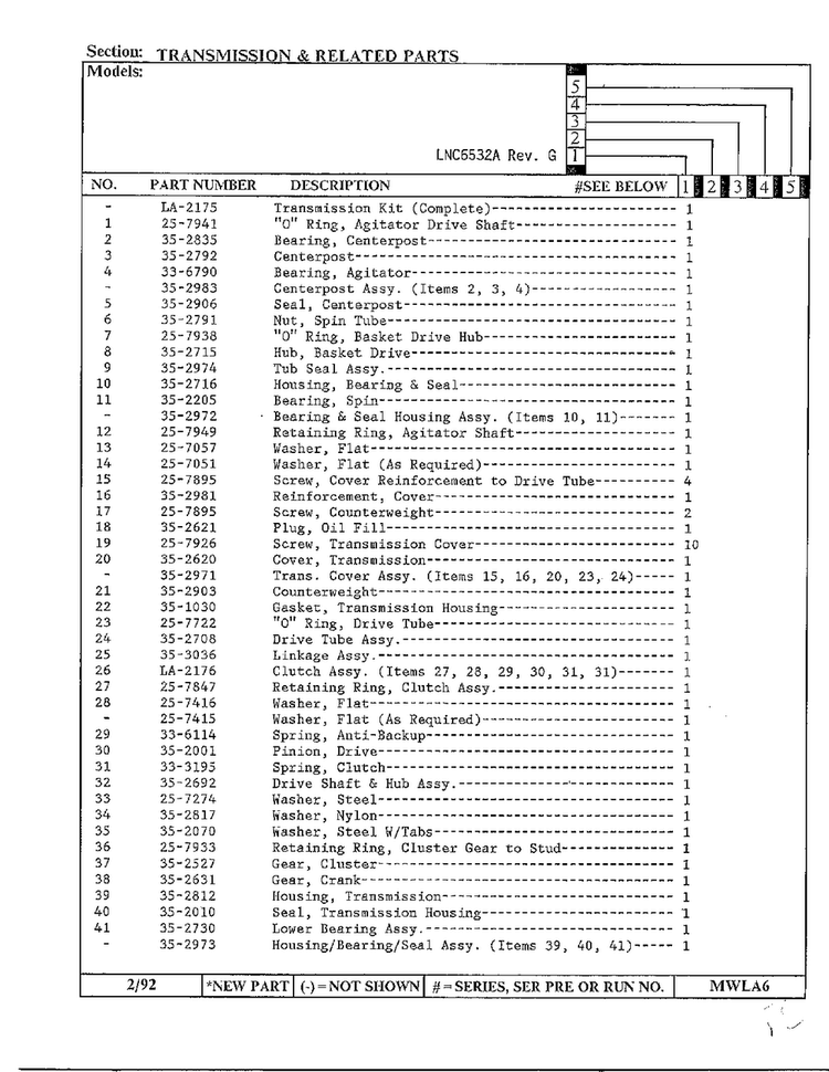 Transmission And Related Parts Page 2 Diagram and Parts List for 6532A REV G Norge Washer