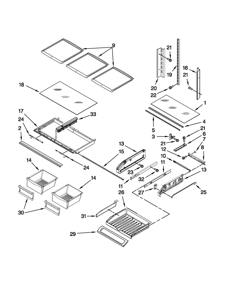 Shelf Parts Diagram and Parts List for MFI2569VEA2  Maytag Refrigerator