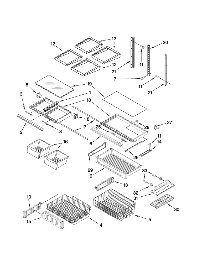 Shelf Parts Diagram and Parts List for AB2526PEKW4  Amana Refrigerator