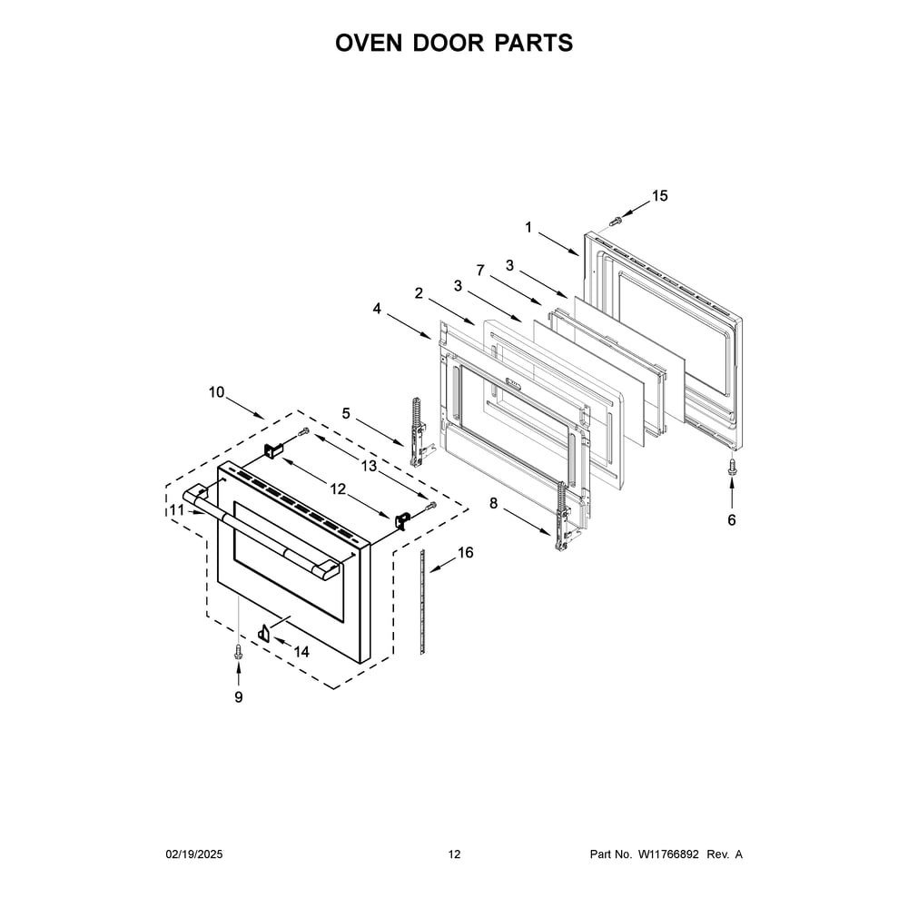 Oven Door Parts Diagram and Parts List for JPIFC730RL00  Jenn-Air Range