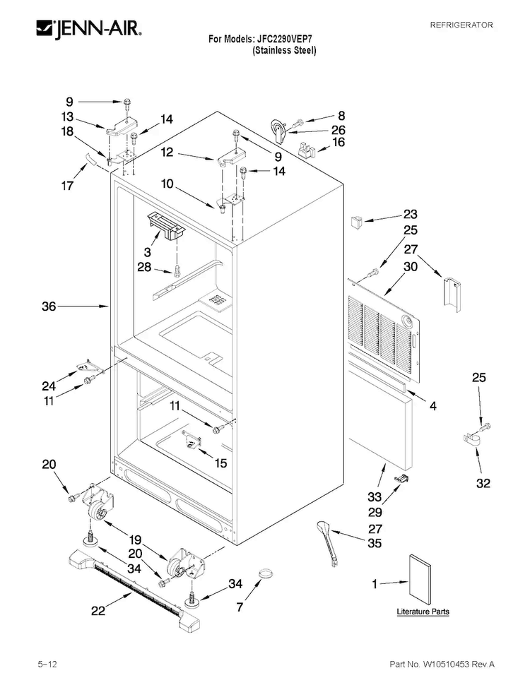 Cabinet Parts Diagram and Parts List for JFC2290VEP7  Jenn-Air Refrigerator