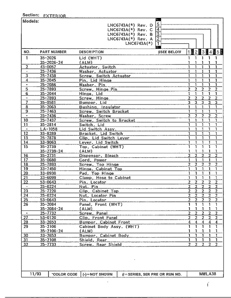 Exterior Page 2 Diagram and Parts List for 6743B  Norge Washer