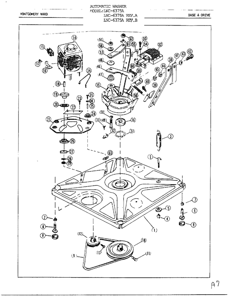 Base And Drive Diagram and Parts List for 6375A REV A Norge Washer