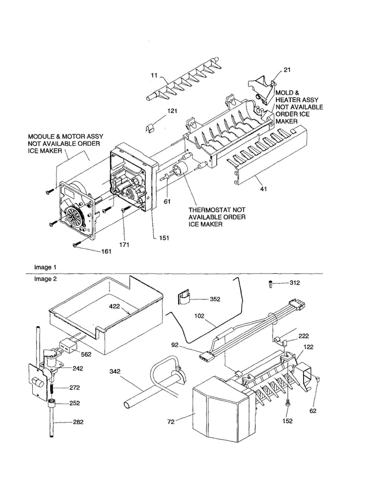 Ice Maker Assembly Diagram and Parts List for BC21V1C-P1325027WC  Amana Refrigerator