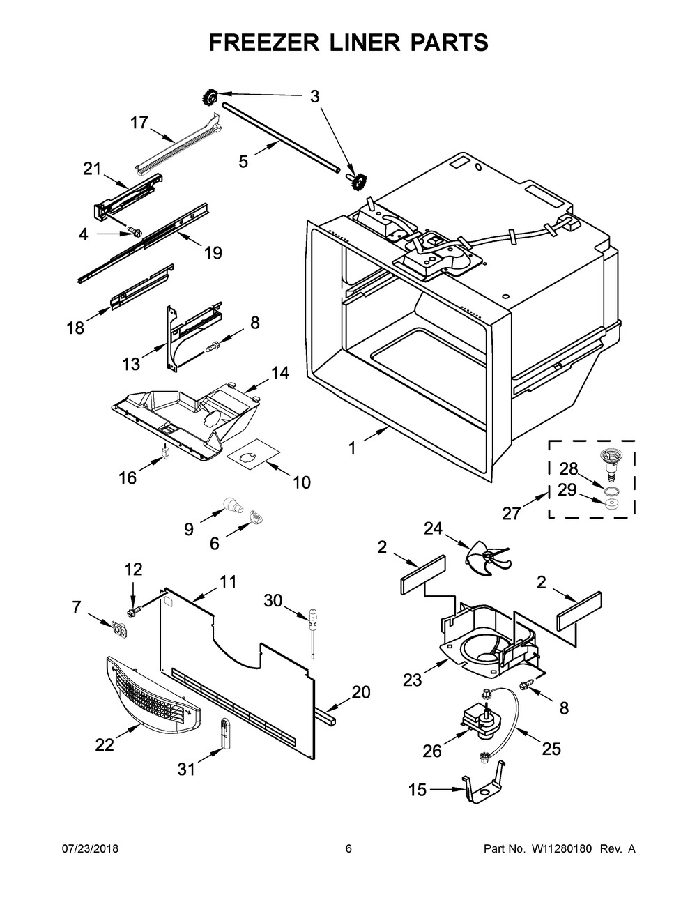 Freezer Liner Parts Diagram and Parts List for MBL1957FEZ02  Maytag Refrigerator