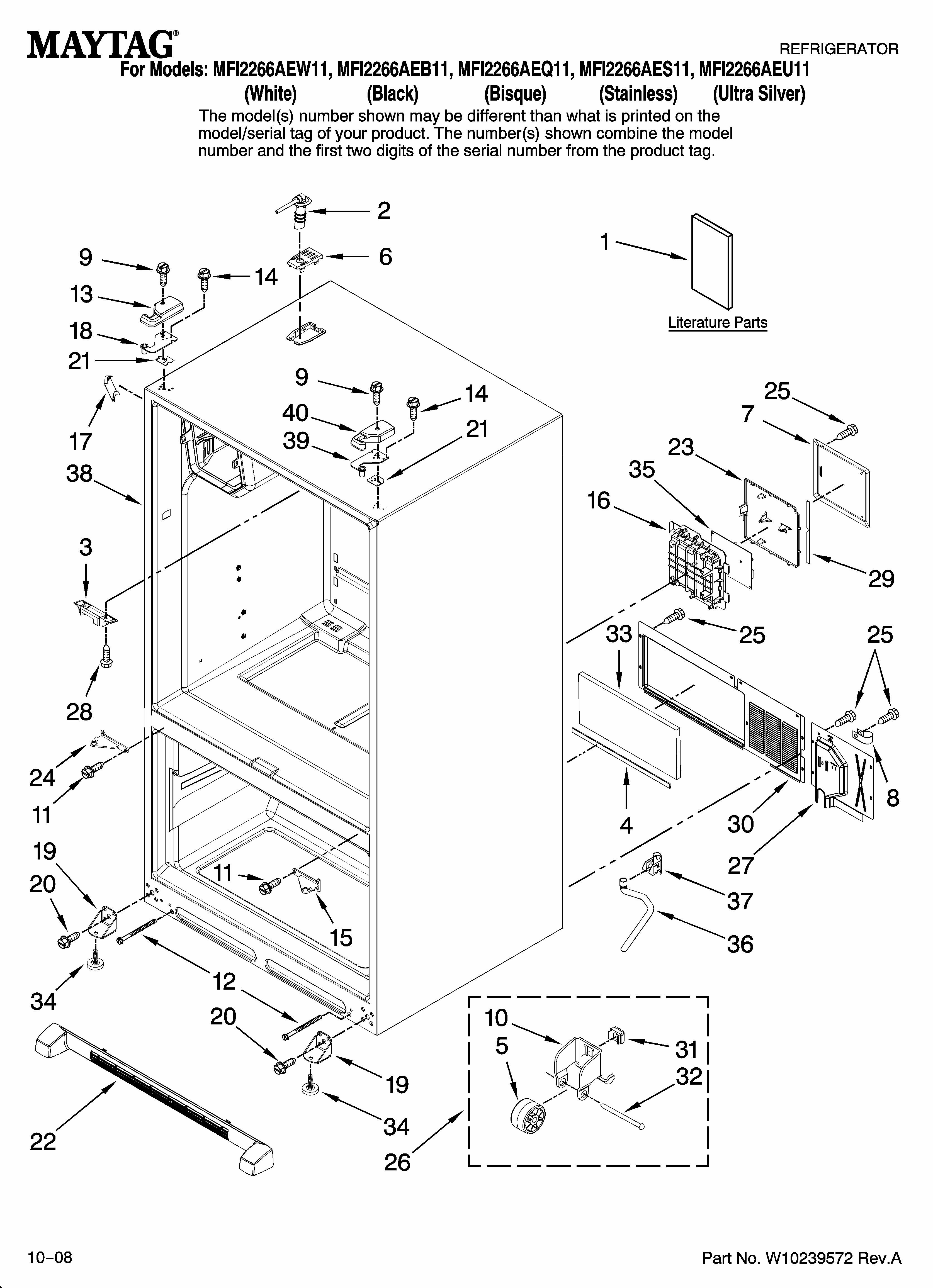 Cabinet Parts Diagram and Parts List for MFI2266AES11  Maytag Refrigerator