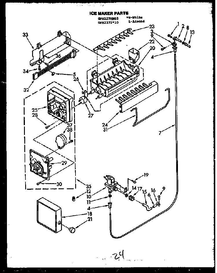 Ice Maker Parts Diagram and Parts List for GFS207 MN01 Caloric Refrigerator