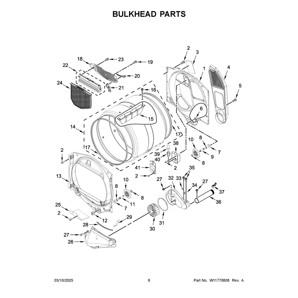 Bulkhead Parts Diagram and Parts List for MED6230HC4  Maytag Dryer