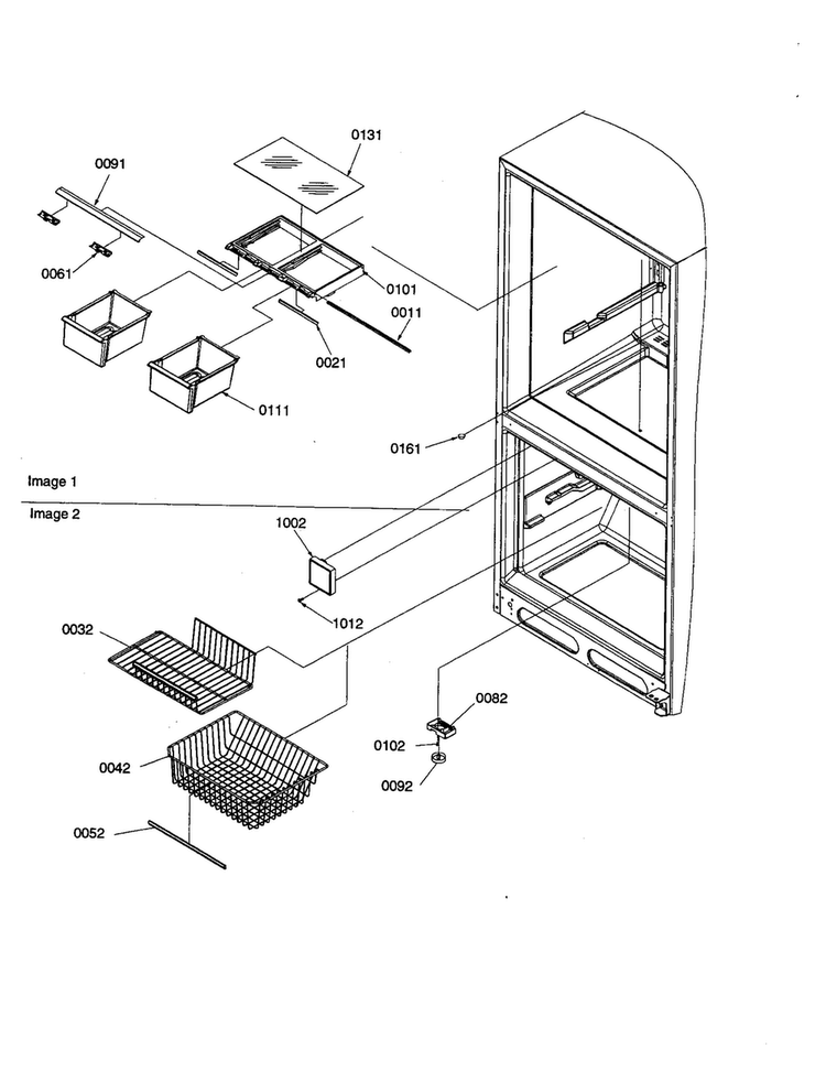Crisper/freezer Feature Assemblies Diagram and Parts List for BG18VL-P1320704WL  Amana Refrigerator