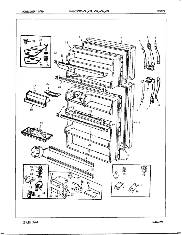 Doors Diagram and Parts List for 21574A  Admiral Refrigerator