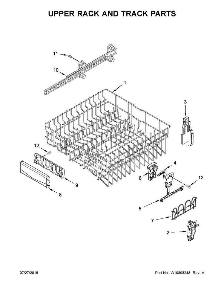 Upper Rack And Track Parts Diagram and Parts List for MDB8959SFH1  Maytag Dishwasher