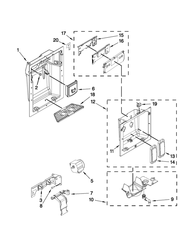 Dispenser Parts Diagram and Parts List for JS48SEDUDW14  Jenn-Air Refrigerator