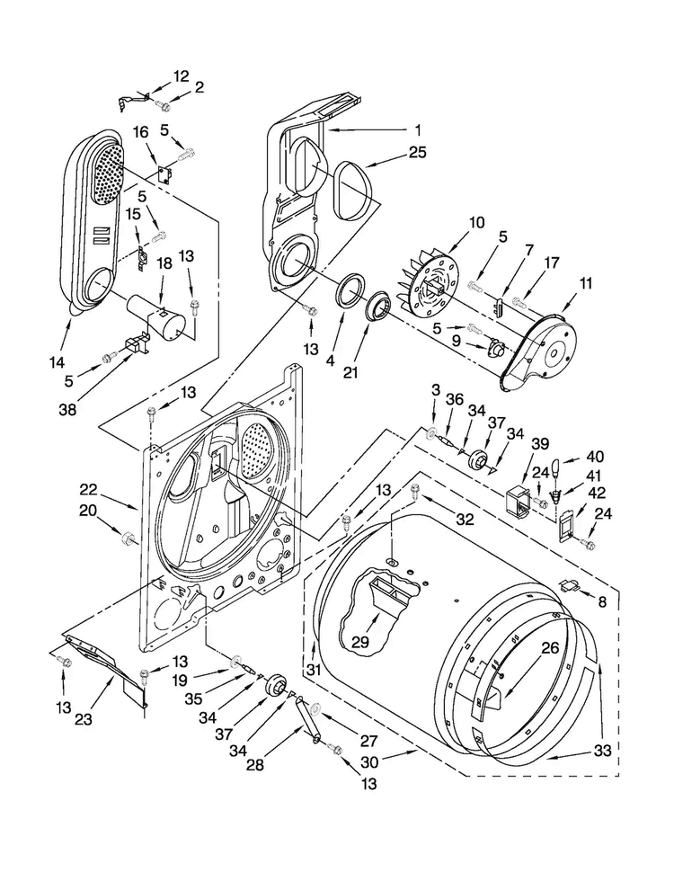 Bulkhead Parts Diagram and Parts List for NGD4700YQ0  Amana Dryer