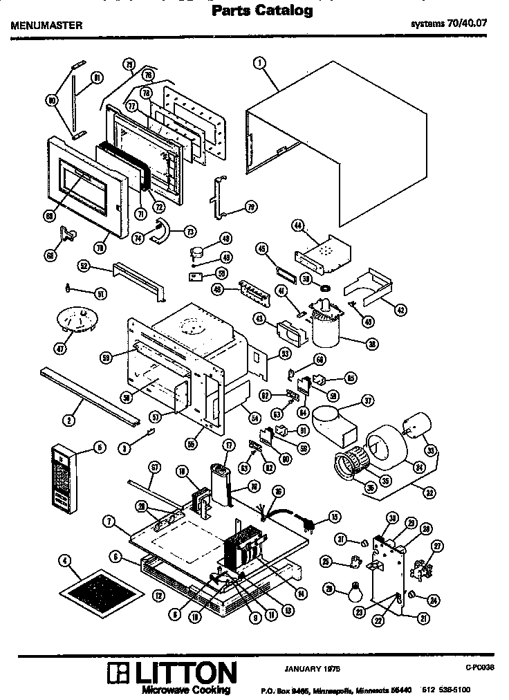 Section 1 Diagram and Parts List for 70 4007 Amana Microwave