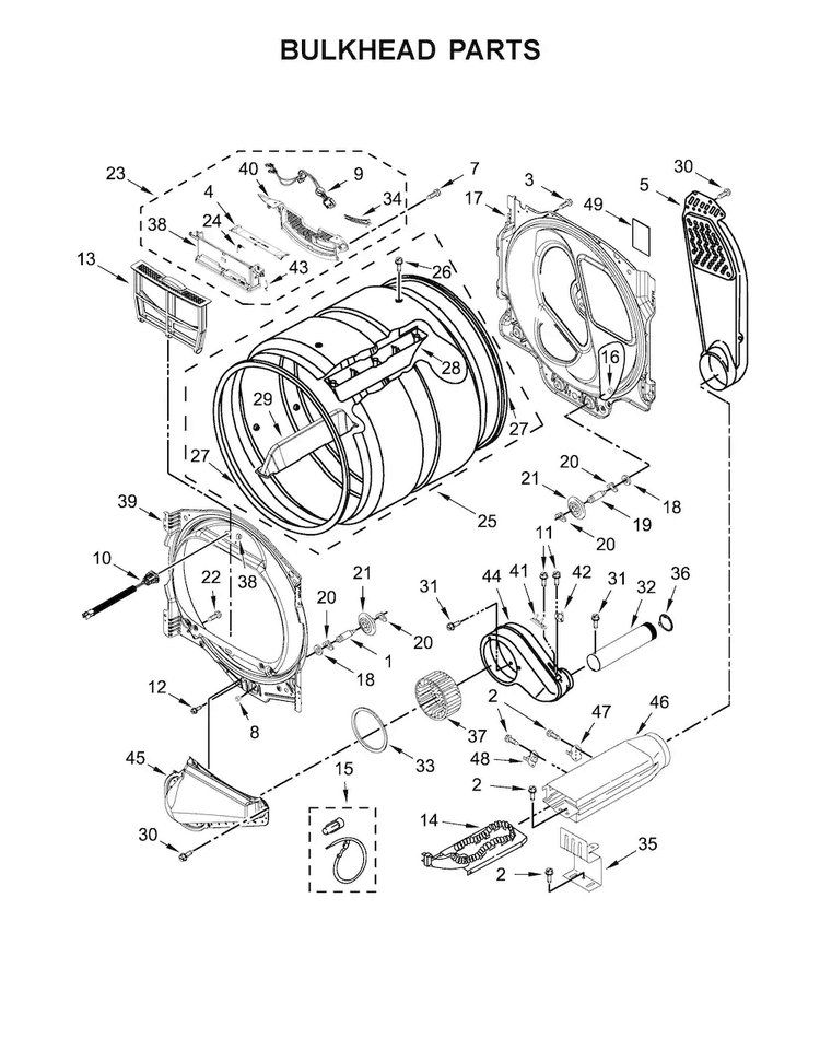 Bulkhead Parts Diagram and Parts List for MEDB835DW3  Maytag Dryer