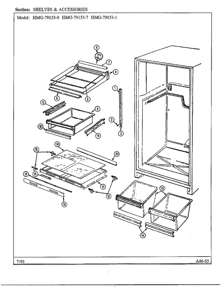 Shelves And Accessories Diagram and Parts List for 79153-0B  Admiral Refrigerator
