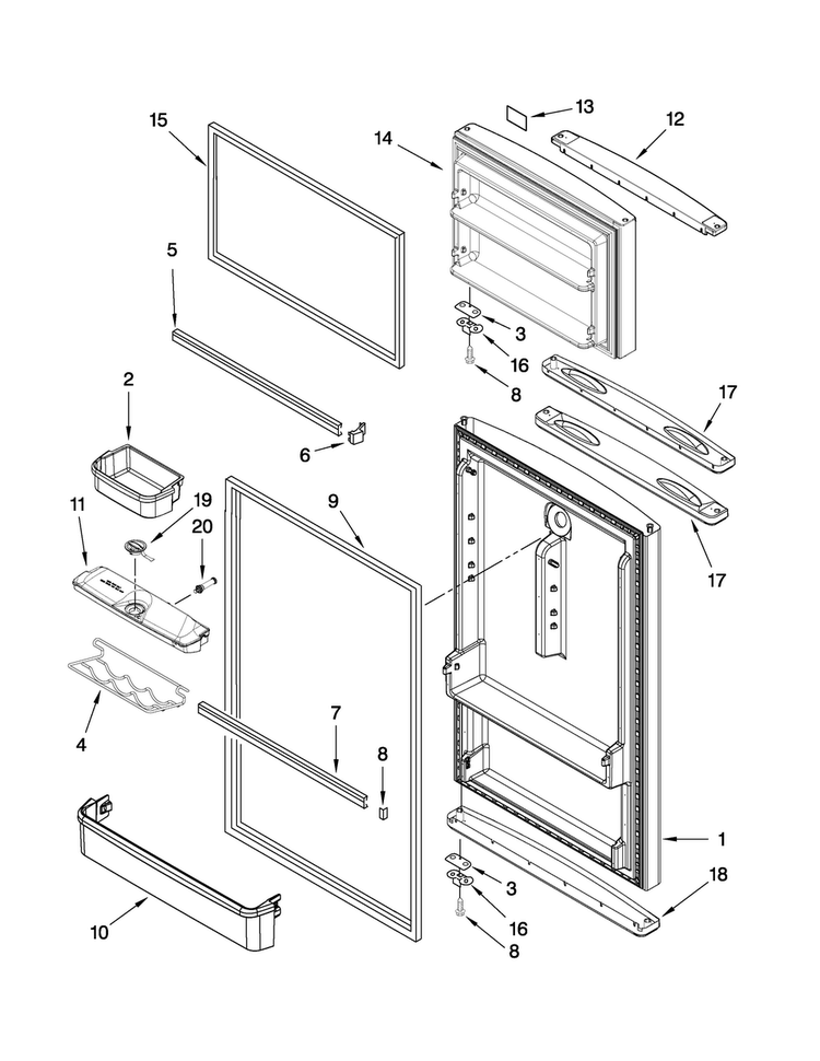 Door Parts Diagram and Parts List for A8WXNGFWH00  Amana Refrigerator
