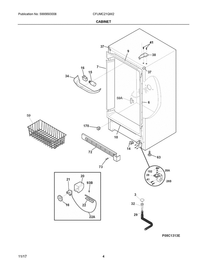 03 - Cabinet Diagram and Parts List for CFUMC21QW2  Crosley Freezer