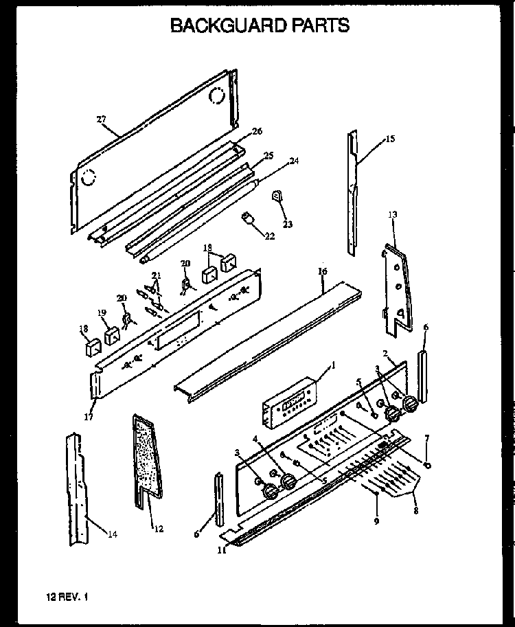 Backguard Parts Diagram and Parts List for ARR623L-P1130983NL  Amana Range