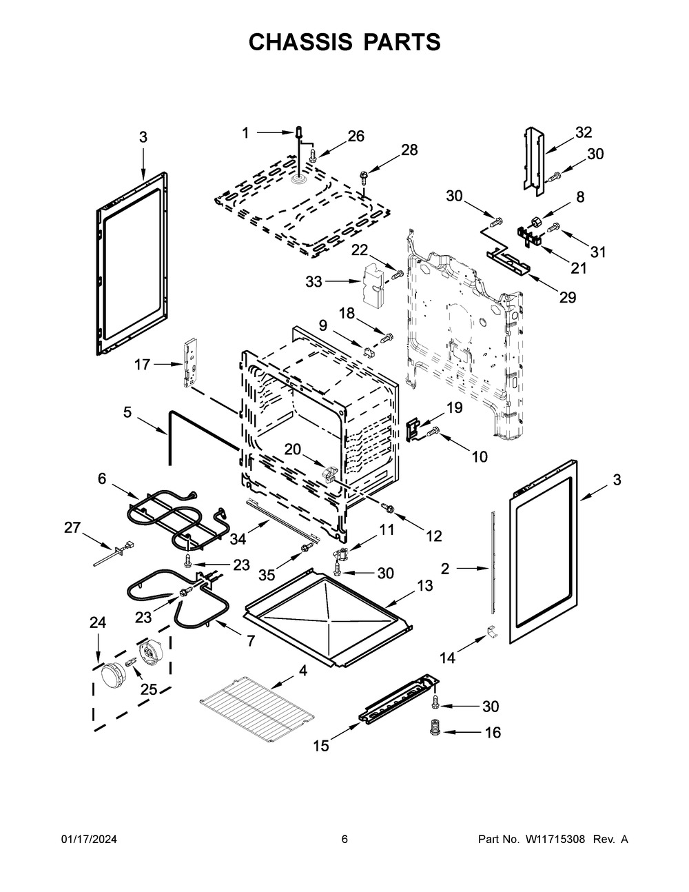 Chassis Parts Diagram and Parts List for ACR4303MMS2  Amana Range