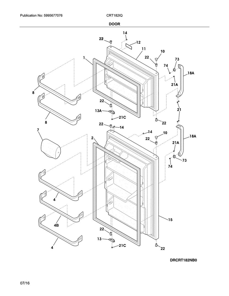 Doors Diagram and Parts List for CRT182IQB1  Crosley Refrigerator