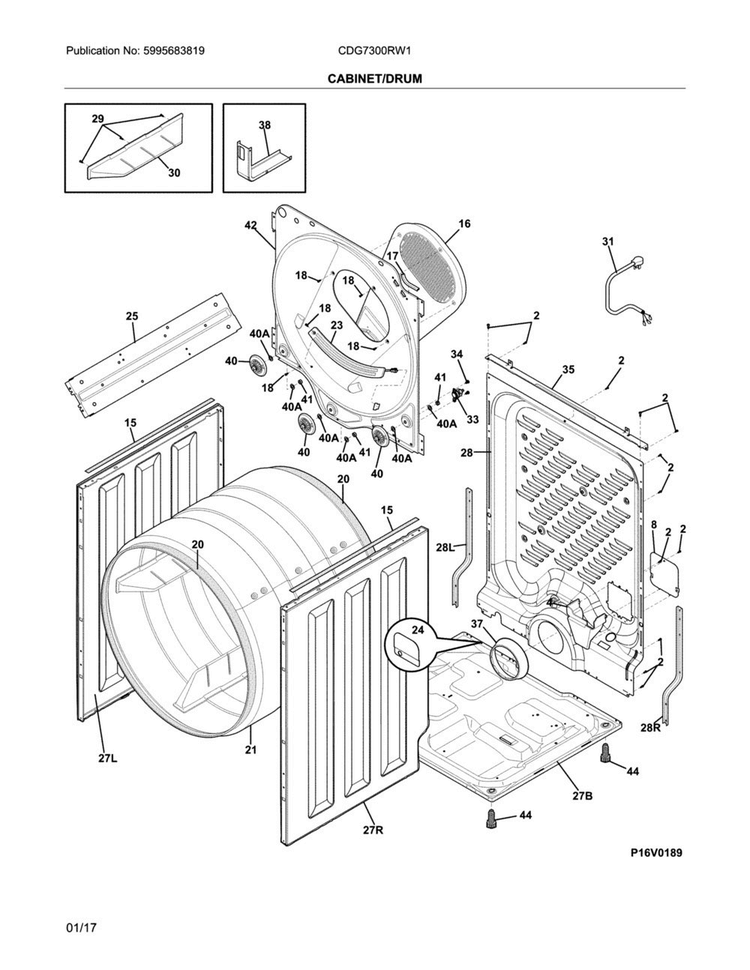 Cabinet/drum Diagram and Parts List for CDG7300RW1  Crosley Dryer