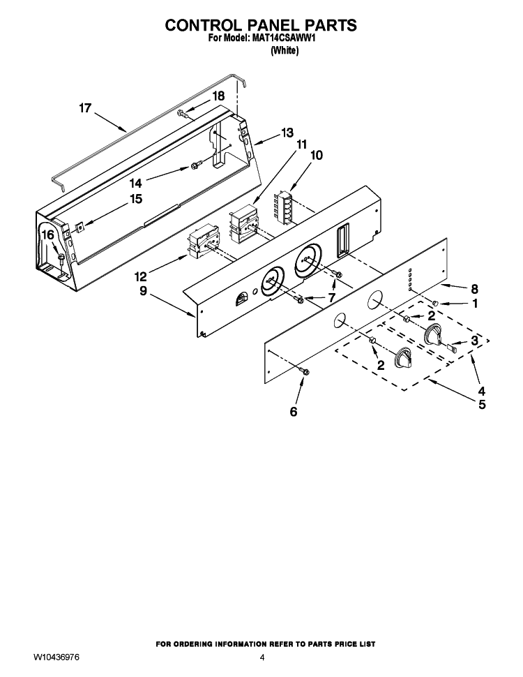 CONTROL PANEL PARTS Diagram and Parts List for MAT14CSAWW1  Maytag Washer