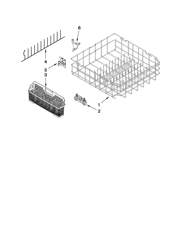 Lower Rack Parts Diagram and Parts List for JDB8000AWB0  Jenn-Air Dishwasher