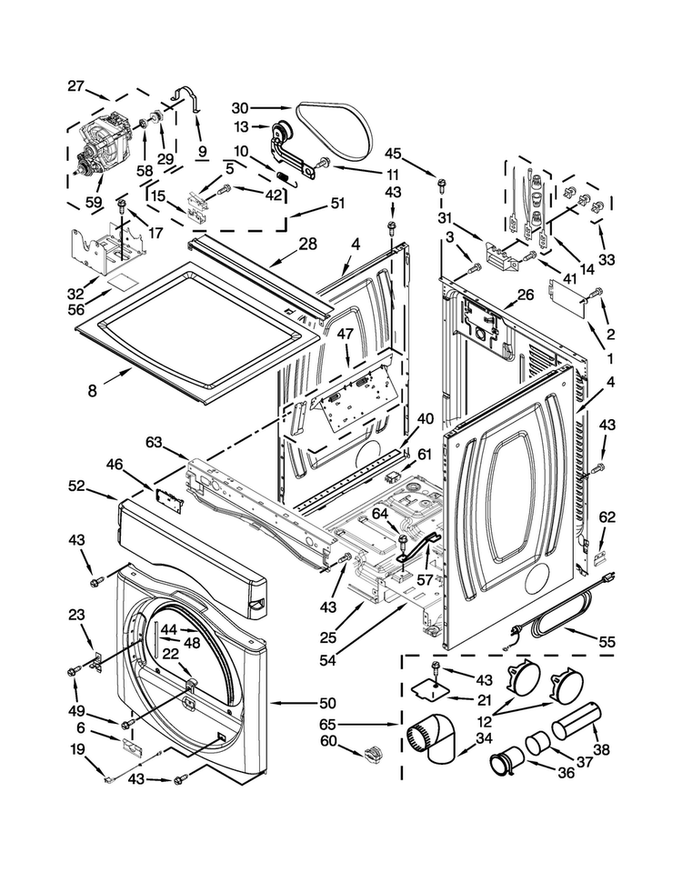 Dryer Cabinet Parts Diagram and Parts List for MLE20PNBGW2  Maytag Washer Dryer Combo