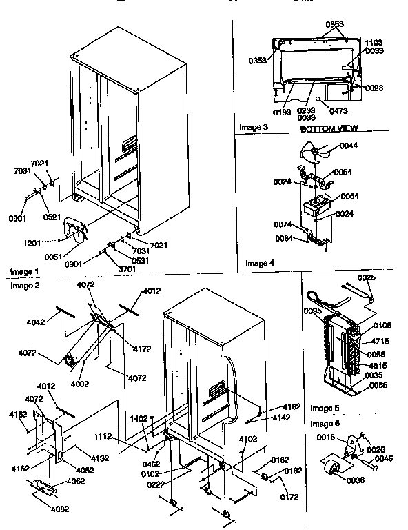 Drain System,rollers,&evaporator Diagram and Parts List for 57085-P1190813WE  Amana Refrigerator